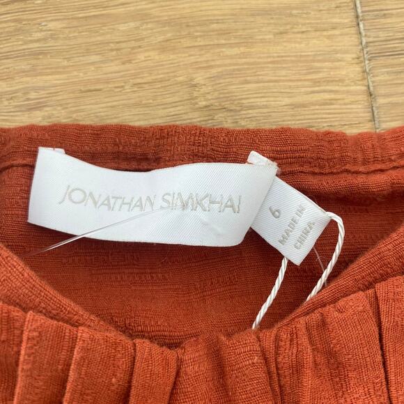 Jonathan Simkhai Flutter Sleeve Cotton Linen Quince Cropped Bodice Top NEW Sz 6 - Picture 10 of 11